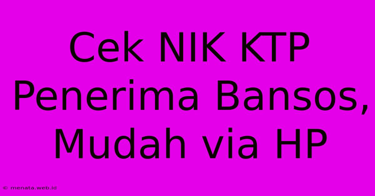 Cek NIK KTP Penerima Bansos, Mudah Via HP