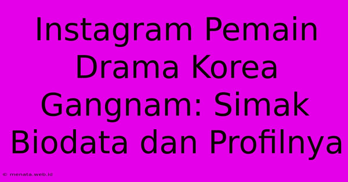 Instagram Pemain Drama Korea Gangnam: Simak Biodata Dan Profilnya