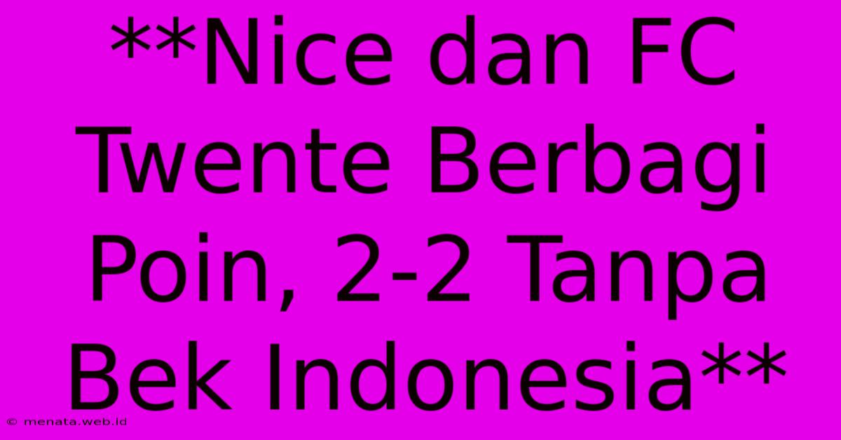 **Nice Dan FC Twente Berbagi Poin, 2-2 Tanpa Bek Indonesia** 