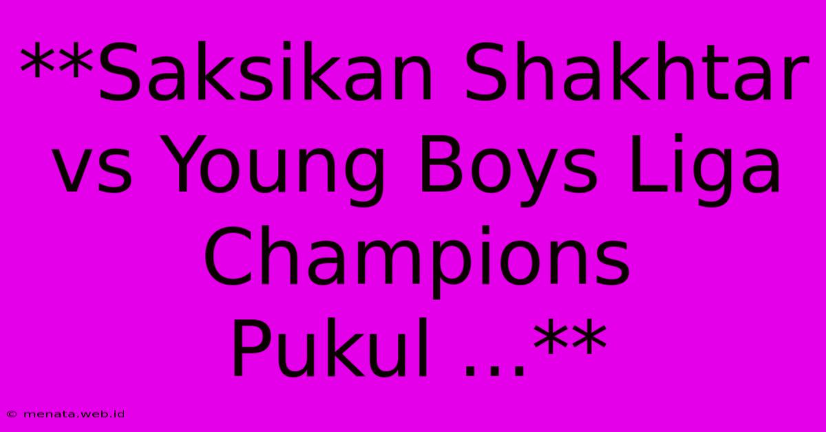 **Saksikan Shakhtar Vs Young Boys Liga Champions Pukul ...**